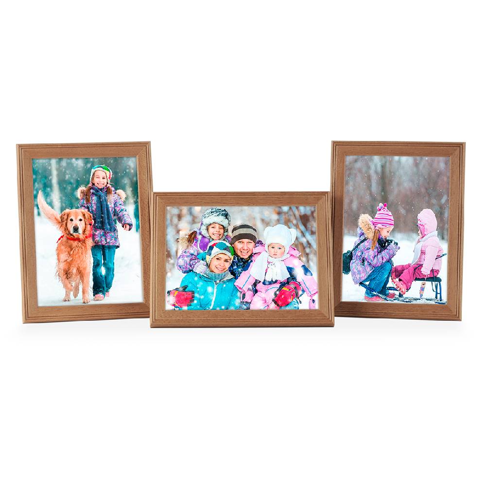 Photolini 3er Set Landhaus-Bilderrahmen 18x24 cm Eiche-Optik Massivholz Online Shopping