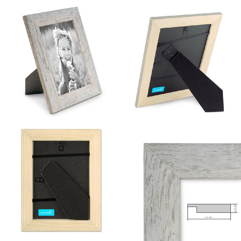 Photolini 2er Bilderrahmen-Set 20x25 cm Strandhaus Grau Rustikal Massivholz Saisonschlussverkauf