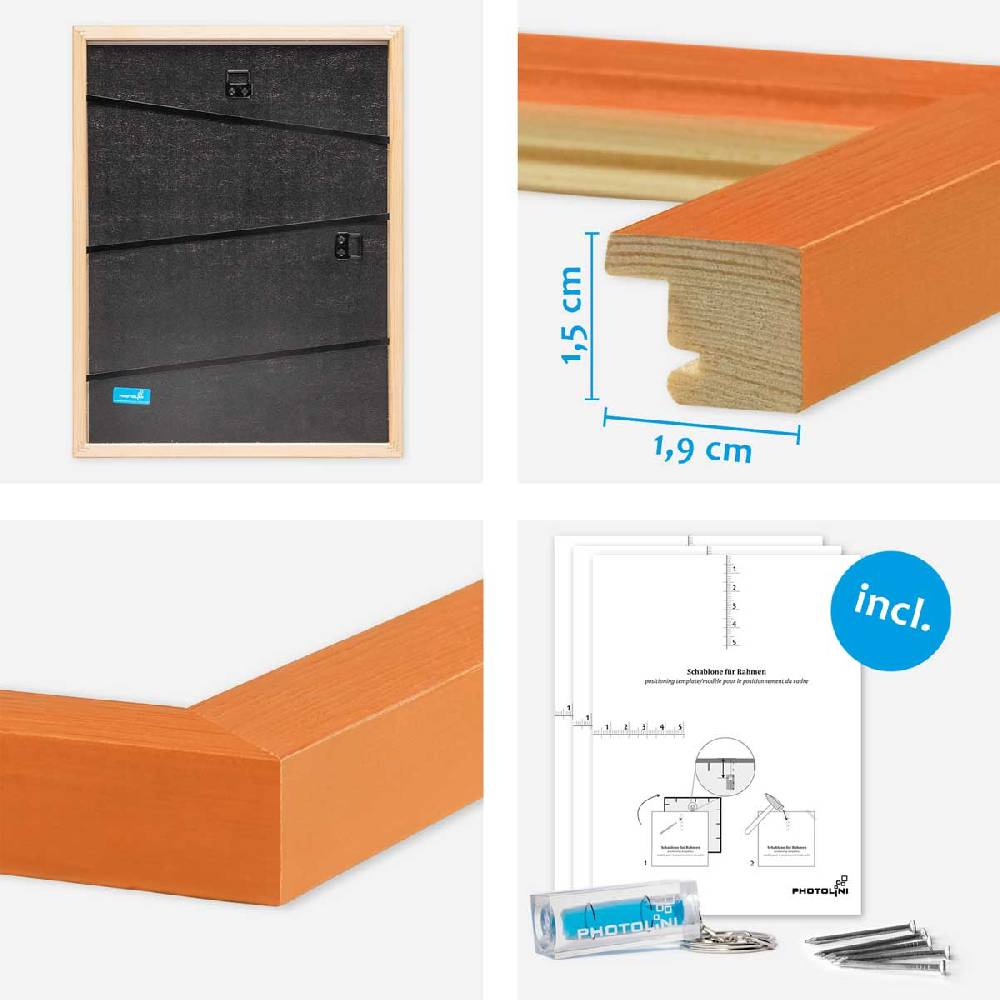 Photolini 6er Set Bilderrahmen Orange Massivholz mit Acrylglasscheibe 21x30 und 30x40 cm mit Passepartout Black Friday