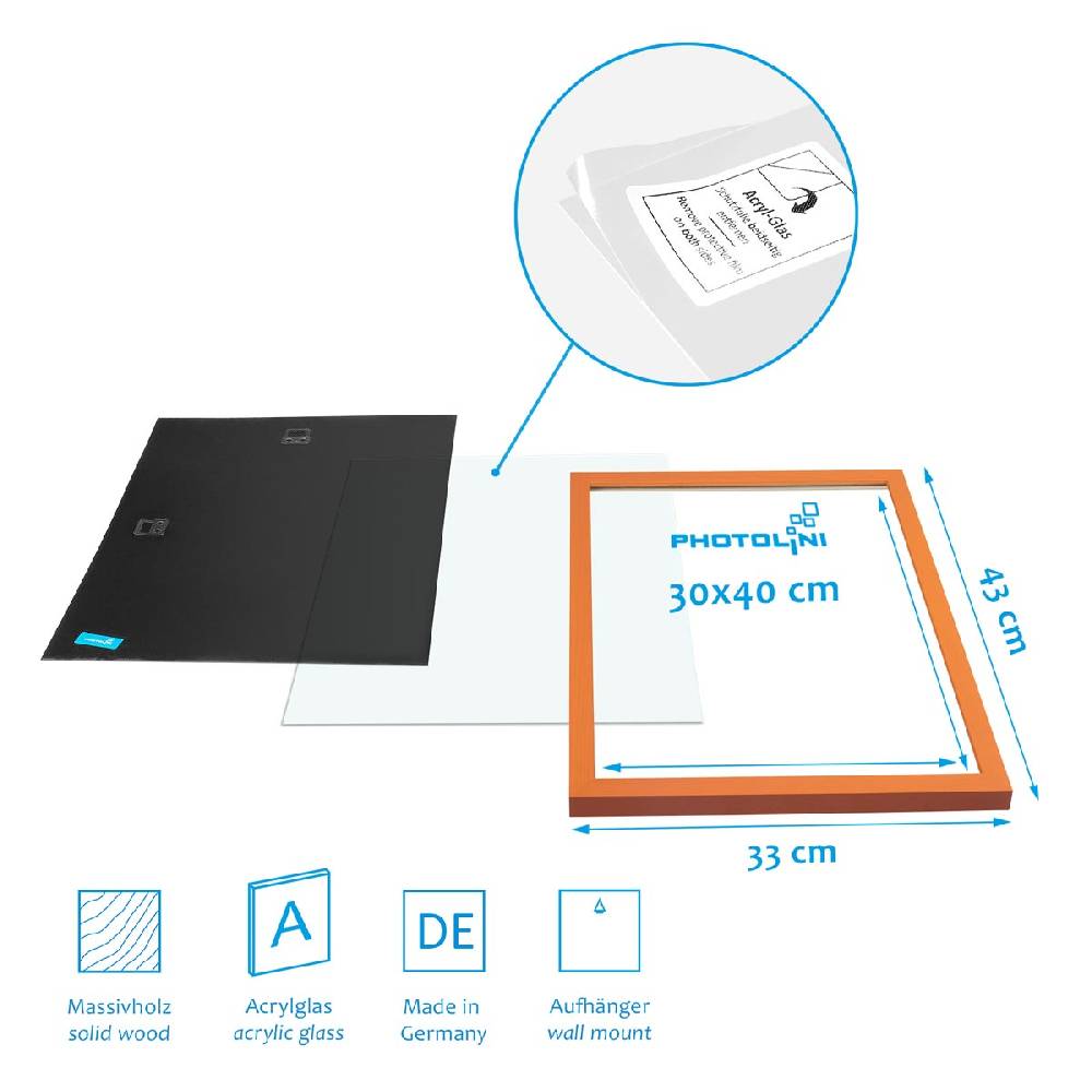 Photolini 6er Set Bilderrahmen Orange Massivholz mit Acrylglasscheibe 21x30 und 30x40 cm mit Passepartout Black Friday