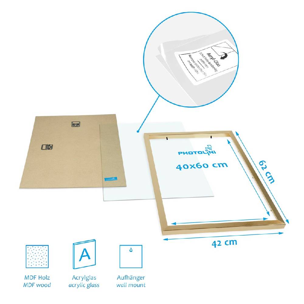 Photolini 4er Set Poster-Bilderrahmen 40x60 cm Modern Gold MDF mit Passepartout Vatertagsangebot