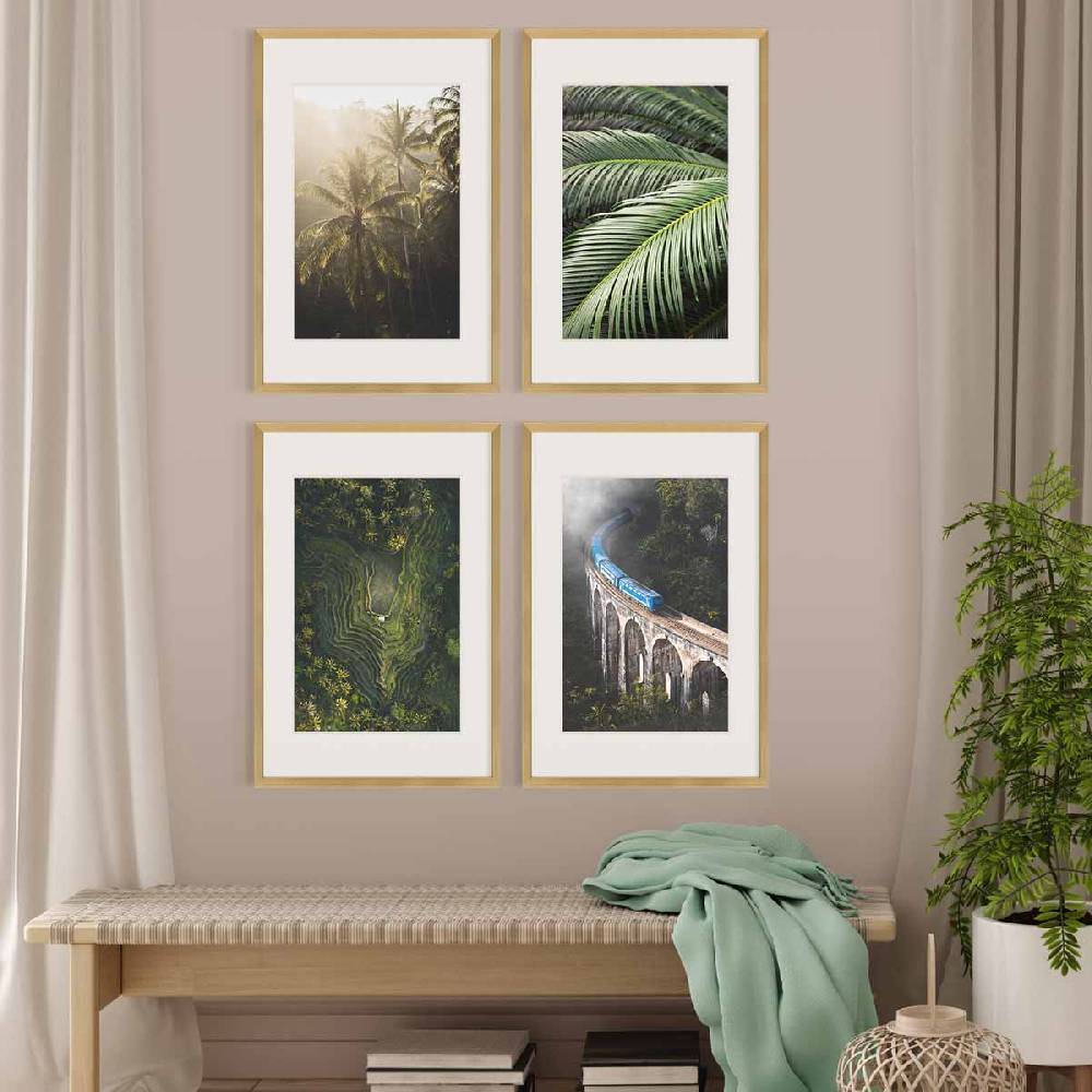 Photolini 4er Set Poster-Bilderrahmen 40x60 cm Modern Gold MDF mit Passepartout Vatertagsangebot