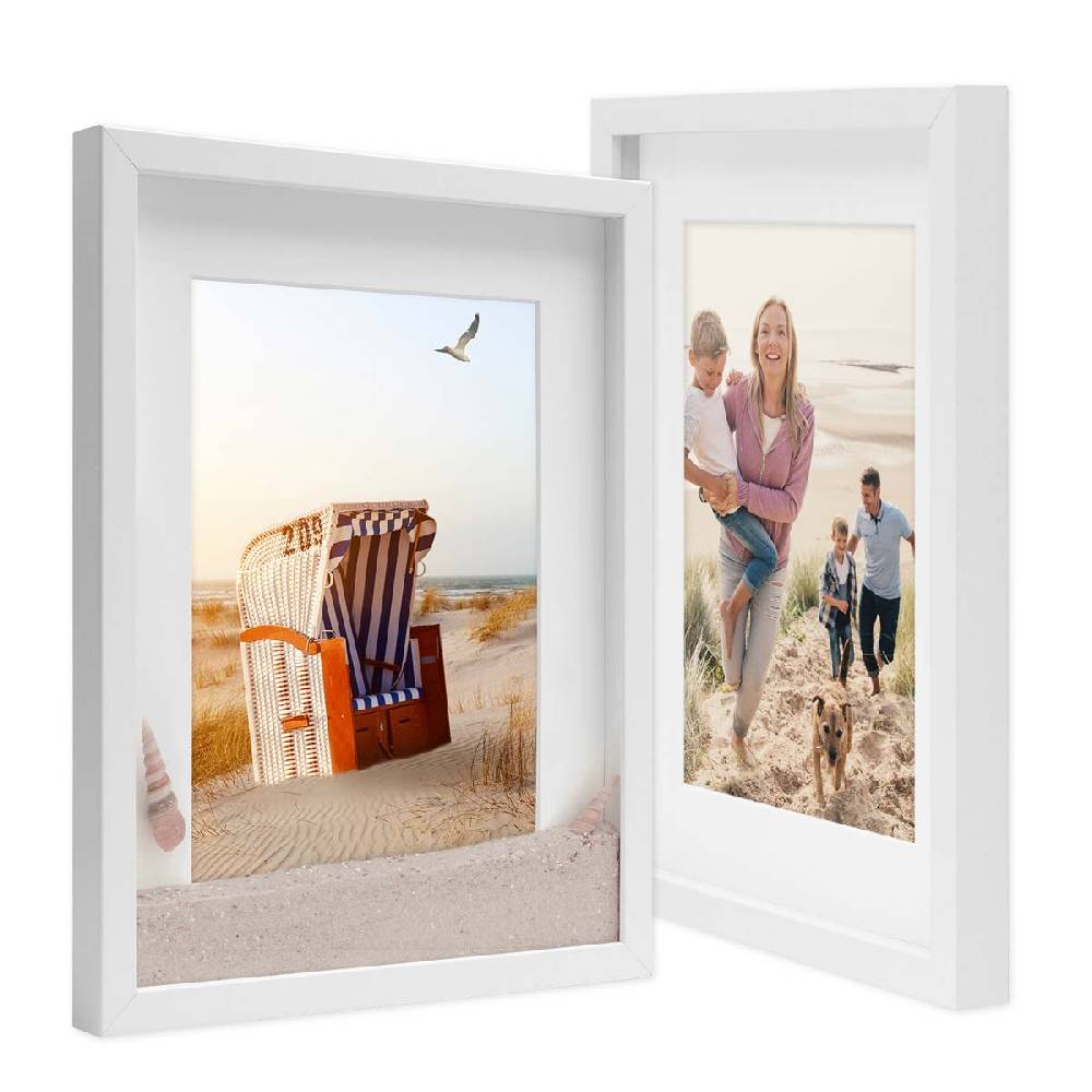 Photolini 2er Set 3D-Bilderrahmen 30x40 cm mit Passepartout, Weiß