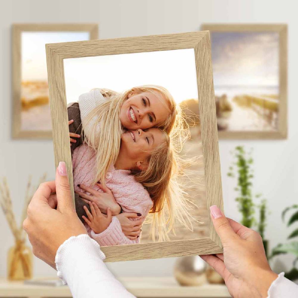 Photolini 10er Bilderrahmen-Set breit 18x24 cm Eiche Massivholz | Acrylglas Top Angebot