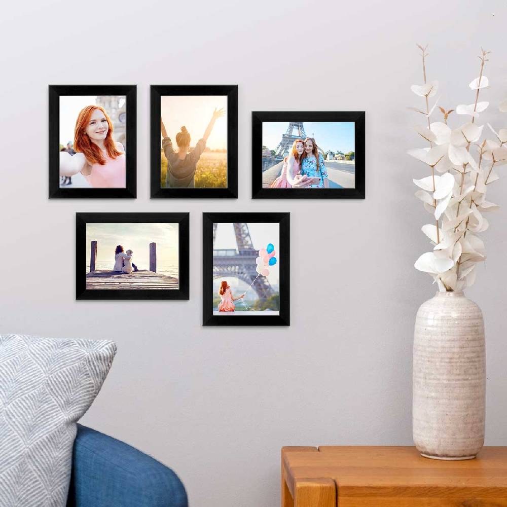 Photolini 10er Bilderrahmen-Set 10x15 cm Modern Schwarz MDF Basic Collection | Acrylglas Blitzangebot