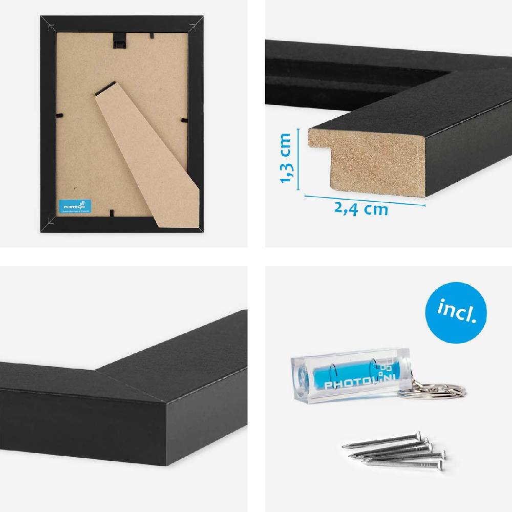 Photolini 10er Bilderrahmen-Set 10x15 cm Modern Schwarz MDF Basic Collection | Acrylglas Blitzangebot