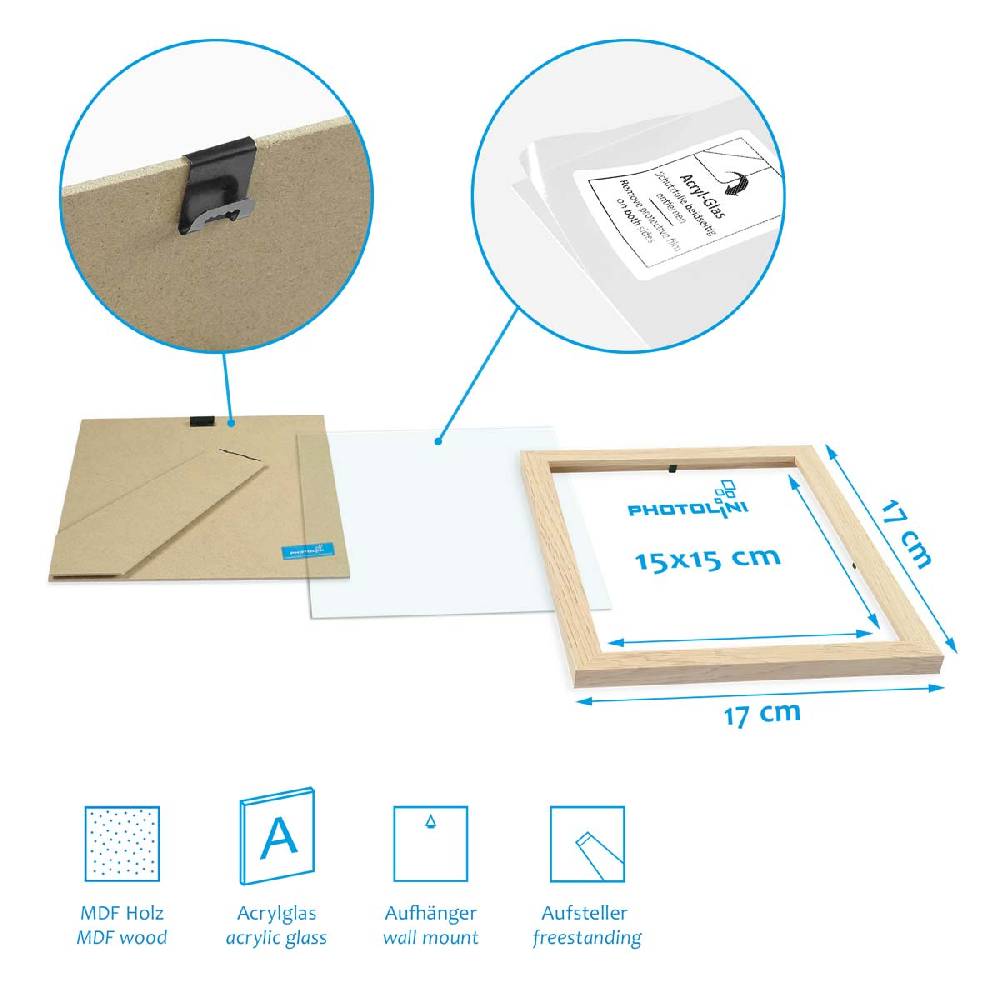 Photolini 3er Bilderrahmen-Set 15x15 cm Modern Natur aus MDF mit Acrylglas Tägliche Deals
