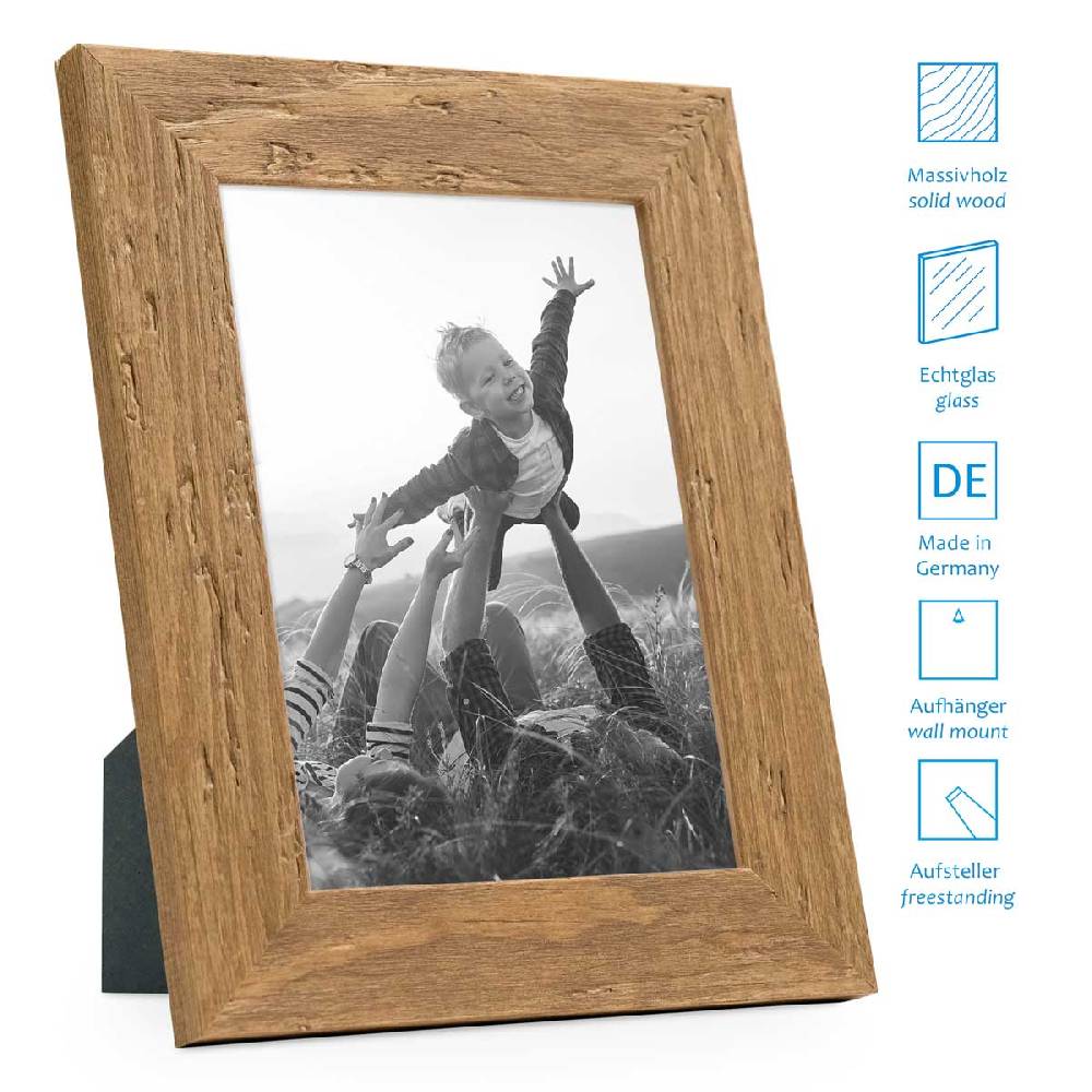 Photolini 5er Bilderrahmen-Set 10x10 cm Strandhaus Rustikal Eiche-Optik Natur Massivholz Sonderangebote