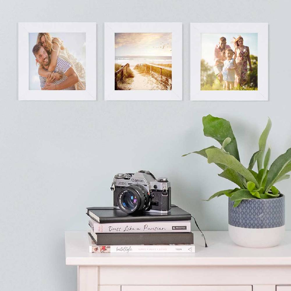 Photolini 3er Bilderrahmen-Set 15x15 cm breit Weiß MDF-Holz | Acrylglas