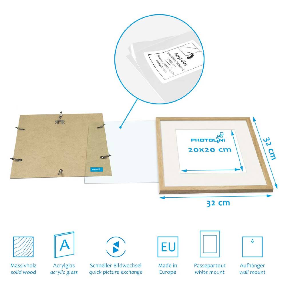 Photolini 2er Set Bilderrahmen Holz, Eiche 30x30 cm mit Passepartout 20x20 cm Tiefpreis
