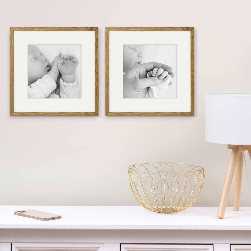 Photolini 2er Set Bilderrahmen Holz, Eiche 30x30 cm mit Passepartout 20x20 cm Tiefpreis