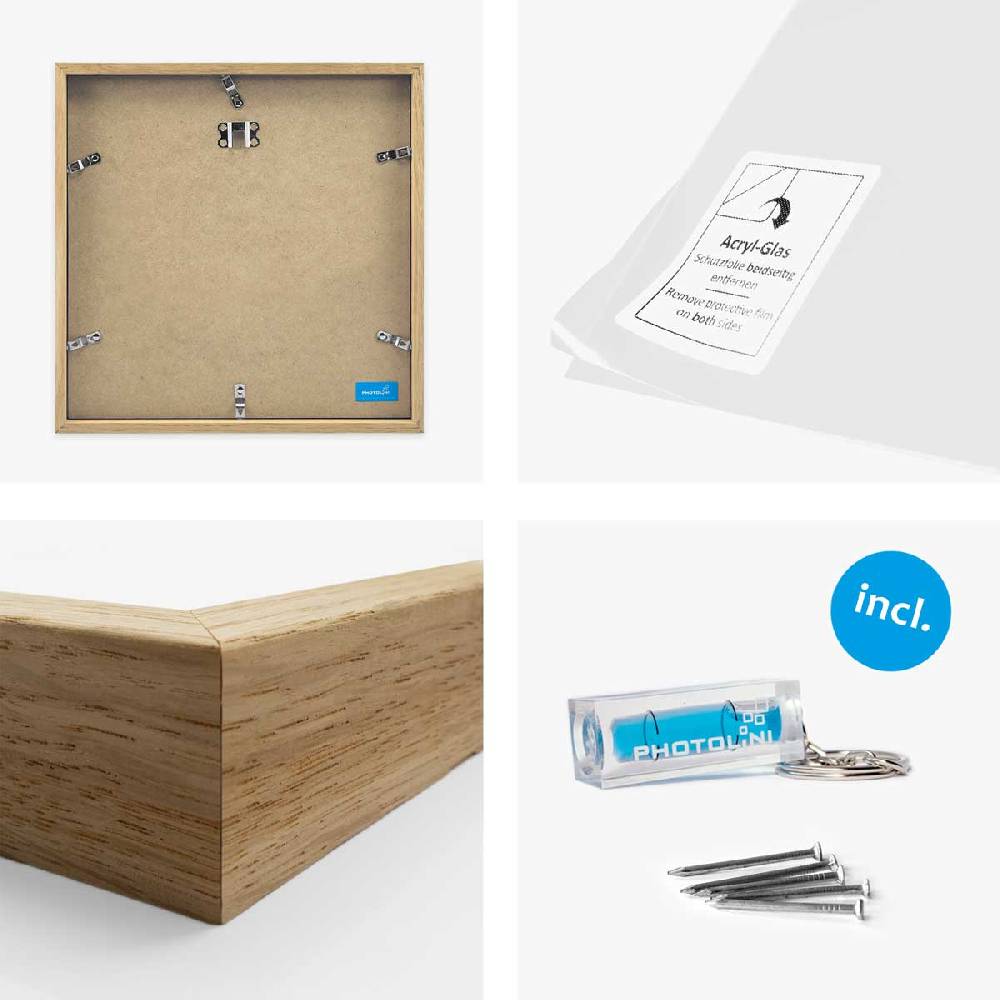 Photolini 2er Set Bilderrahmen Holz, Eiche 30x30 cm mit Passepartout 20x20 cm Tiefpreis