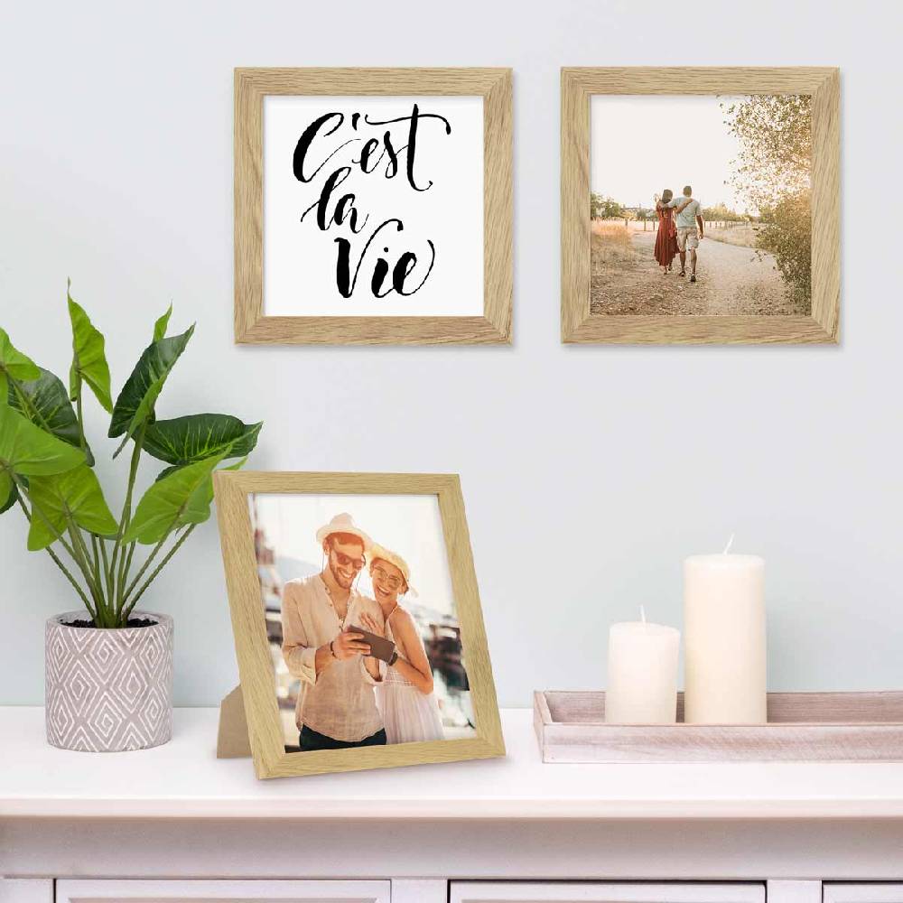 Photolini 3er Bilderrahmen-Set breit 20x20 cm Eiche Massivholz | Acrylglas Super Sparpreis