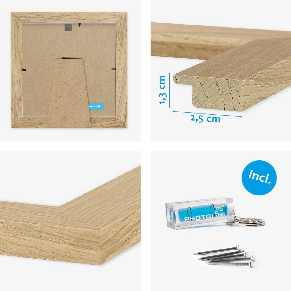 Photolini 3er Bilderrahmen-Set breit 20x20 cm Eiche Massivholz | Acrylglas Super Sparpreis