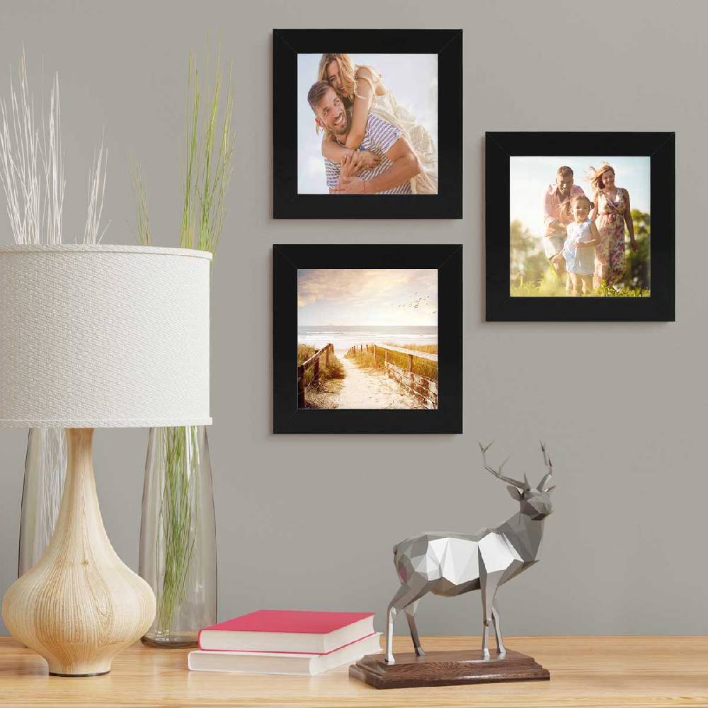 Photolini 3er Bilderrahmen-Set breit 15x15 cm Schwarz, MDF-Holz | Acrylglas Kostenlose Rückgabe