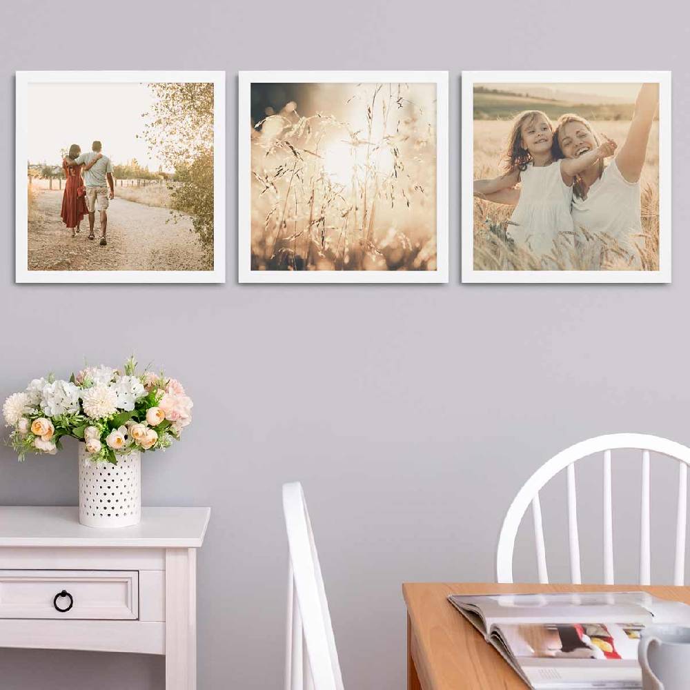 Photolini 3er Bilderrahmen-Set 40x40 cm breit Weiß MDF-Holz | Acrylglas Letzte 3 Tage