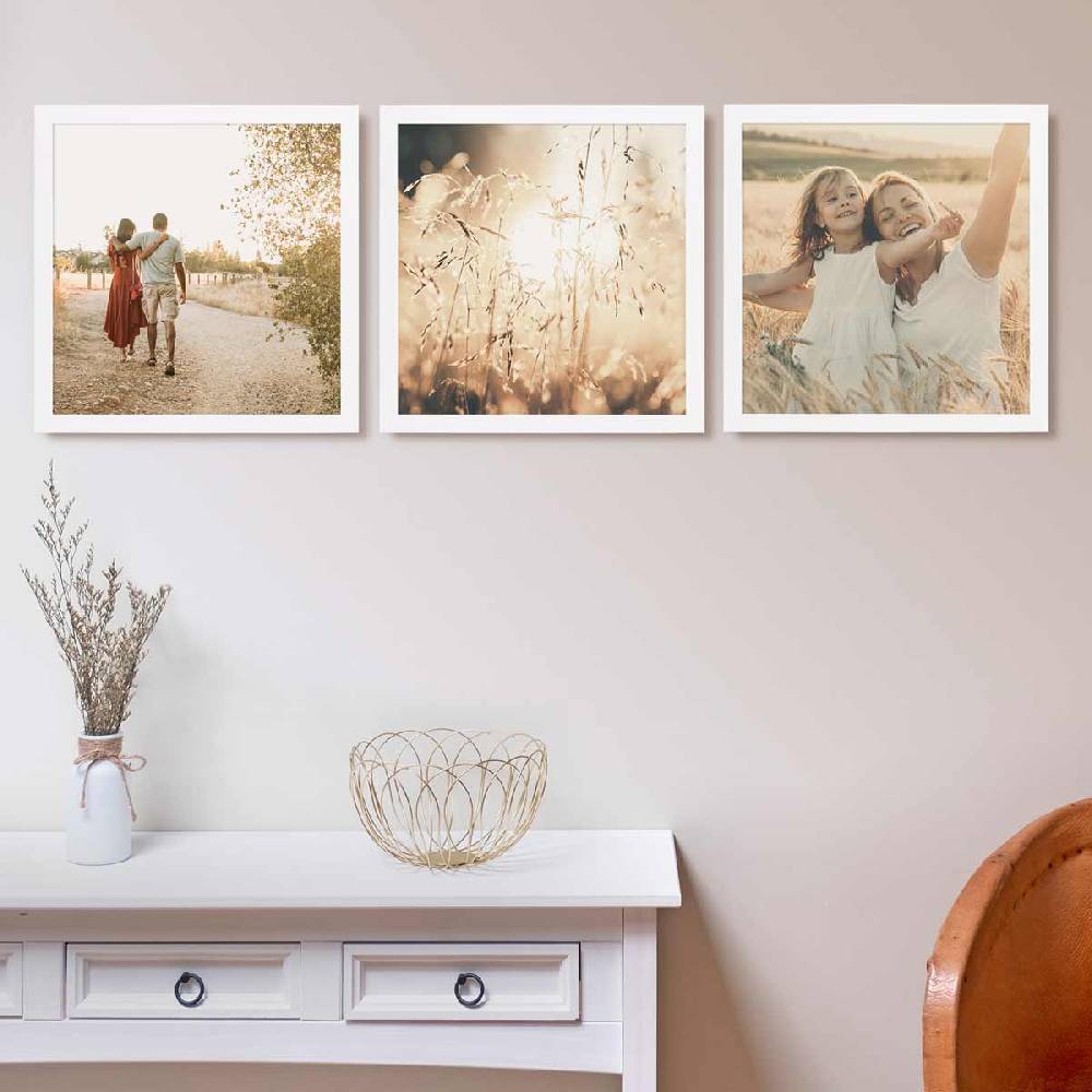 Photolini 3er Bilderrahmen-Set 40x40 cm breit Weiß MDF-Holz | Acrylglas Letzte 3 Tage