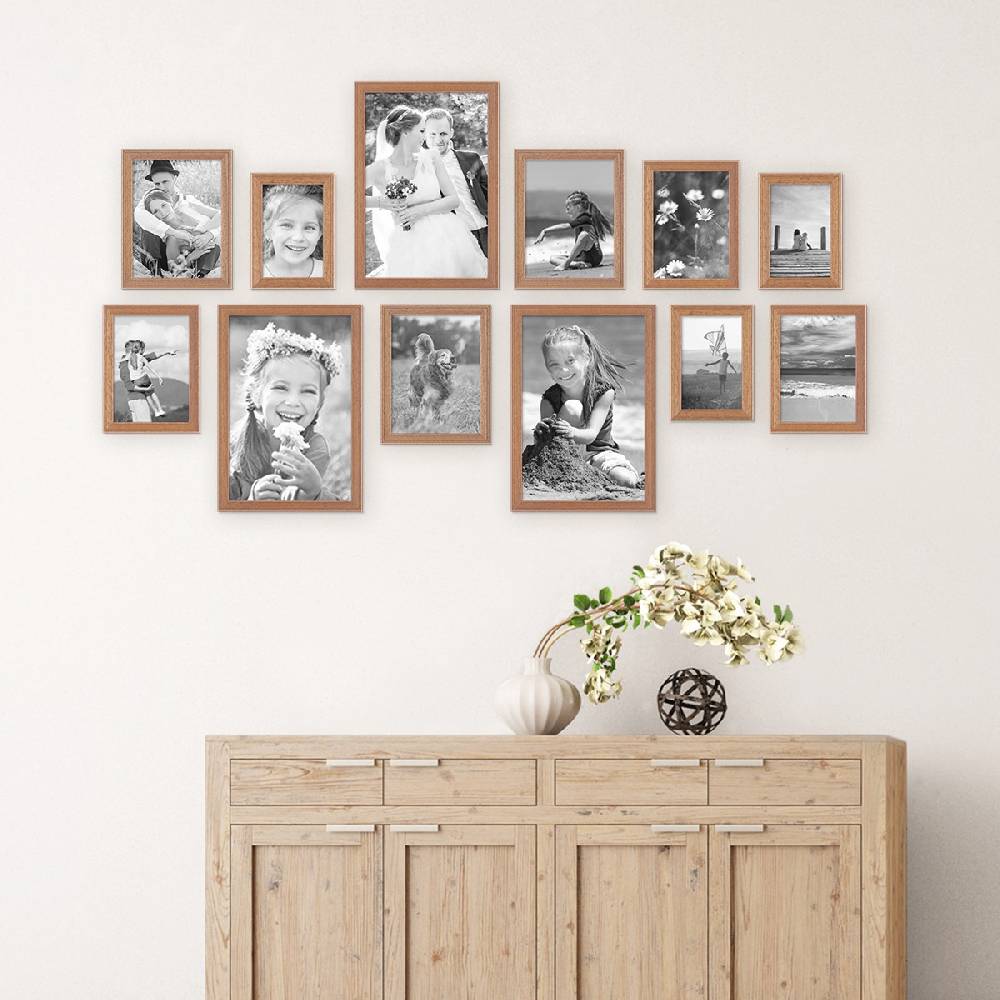 Photolini 12er Set Landhaus-Bilderrahmen Eiche-Optik Massivholz Letzter Tag