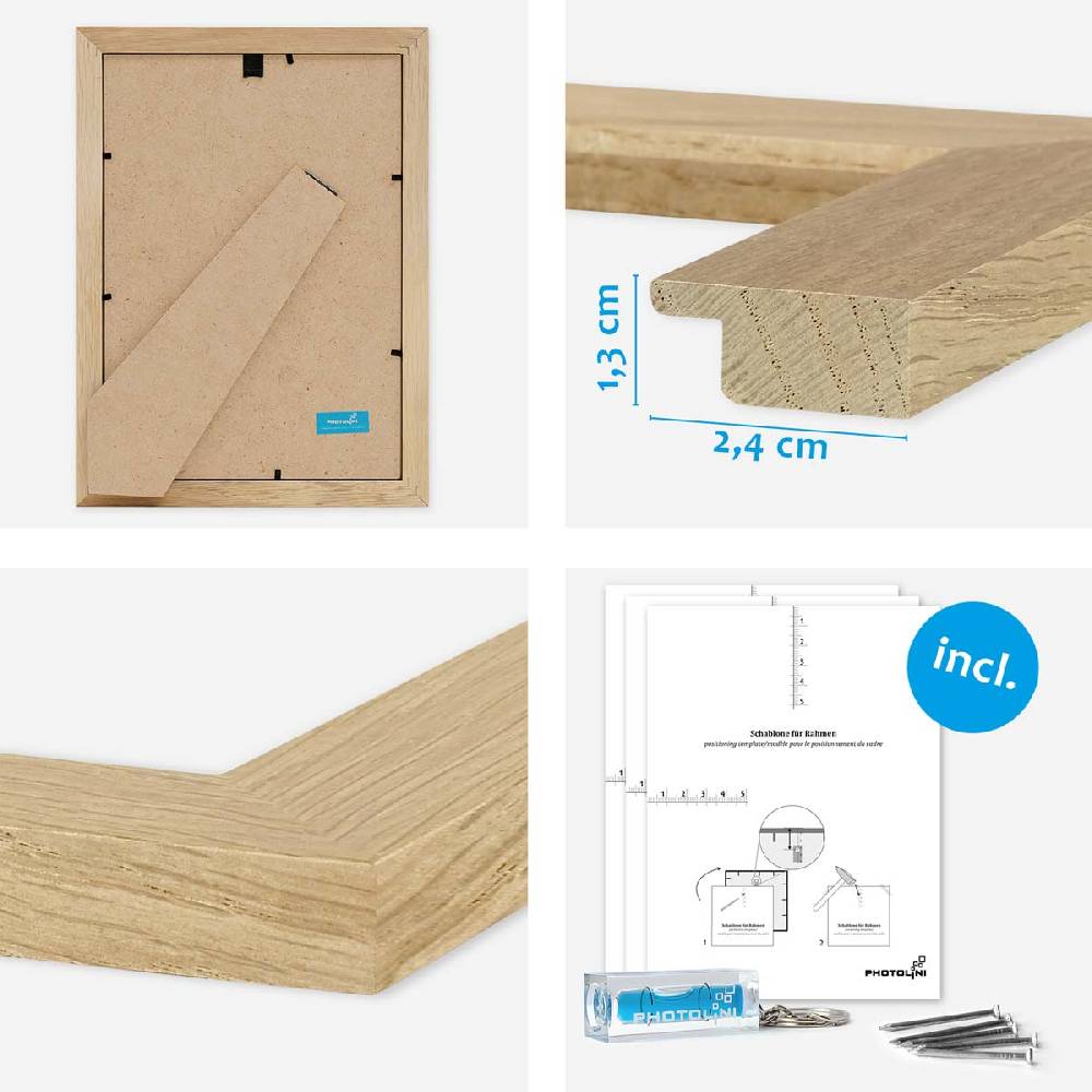 Photolini 8er Bilderrahmen-Set Eiche breit modern Massivholz mit Acrylglas Zeitbegrenzte Promotion