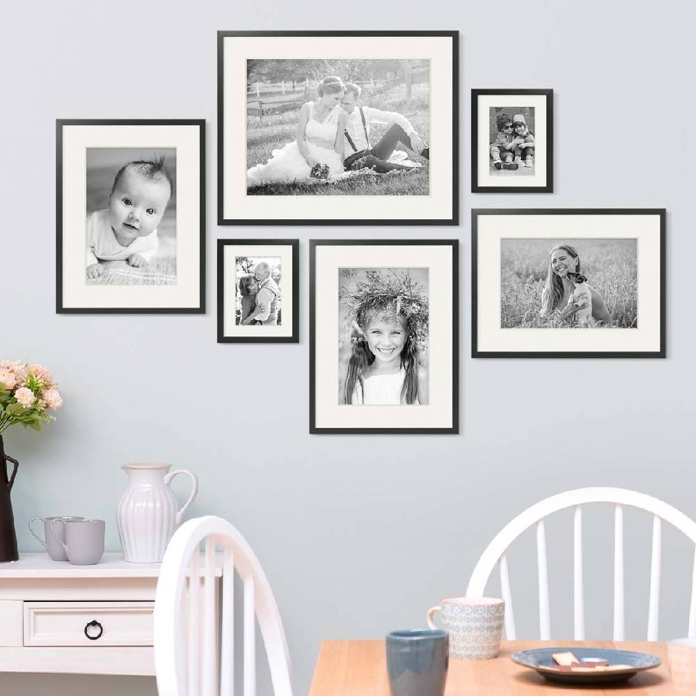 Photolini 6er Set Bilderrahmen Holz, Schwarz 15x20, 30x40 und 40x50 cm mit Passepartout Bis zu 60% Rabatt