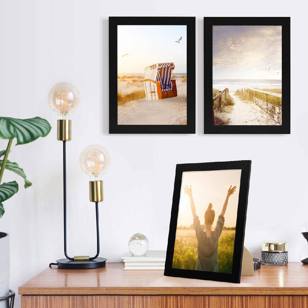 Photolini 3er Bilderrahmen-Set 21x30 cm DIN A4 Modern Schwarz MDF Basic Collection | Acrylglas Nur für heute