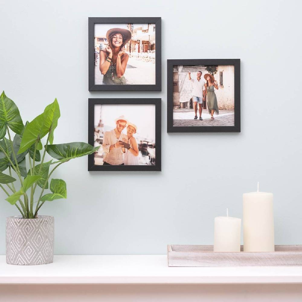 Photolini 3er Bilderrahmen-Set 15x15 cm Modern Schwarz aus MDF mit Acrylglas Sonderangebot der Fabrik