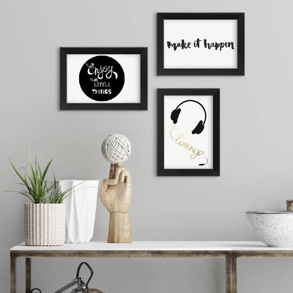 Photolini 3er Bilderrahmen-Set 10x15 cm Modern Schwarz aus MDF mit Acrylglas Vierteljährliche Förderung