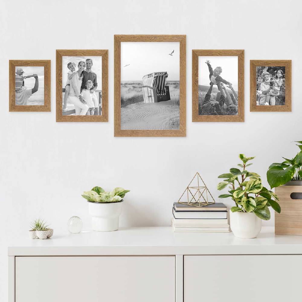 Photolini 5er Bilderrahmen-Set No.3 Strandhaus Eiche-Optik Massivholz 15x20 bis 30x45 cm Bis zu 55% Rabatt