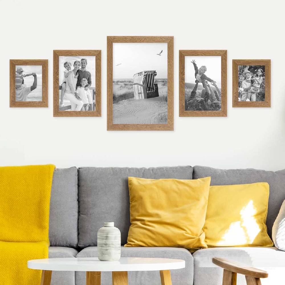 Photolini 5er Bilderrahmen-Set No.3 Strandhaus Eiche-Optik Massivholz 15x20 bis 30x45 cm Bis zu 55% Rabatt