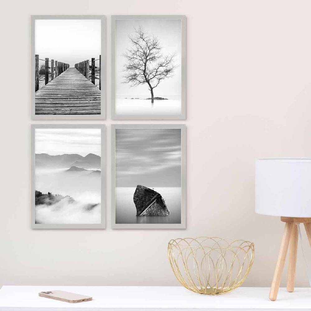 Photolini 4er Set Poster-Bilderrahmen Silber 21x30 cm / DIN A4 Modern aus MDF mit Acrylglas Discount Store für neue Produkte