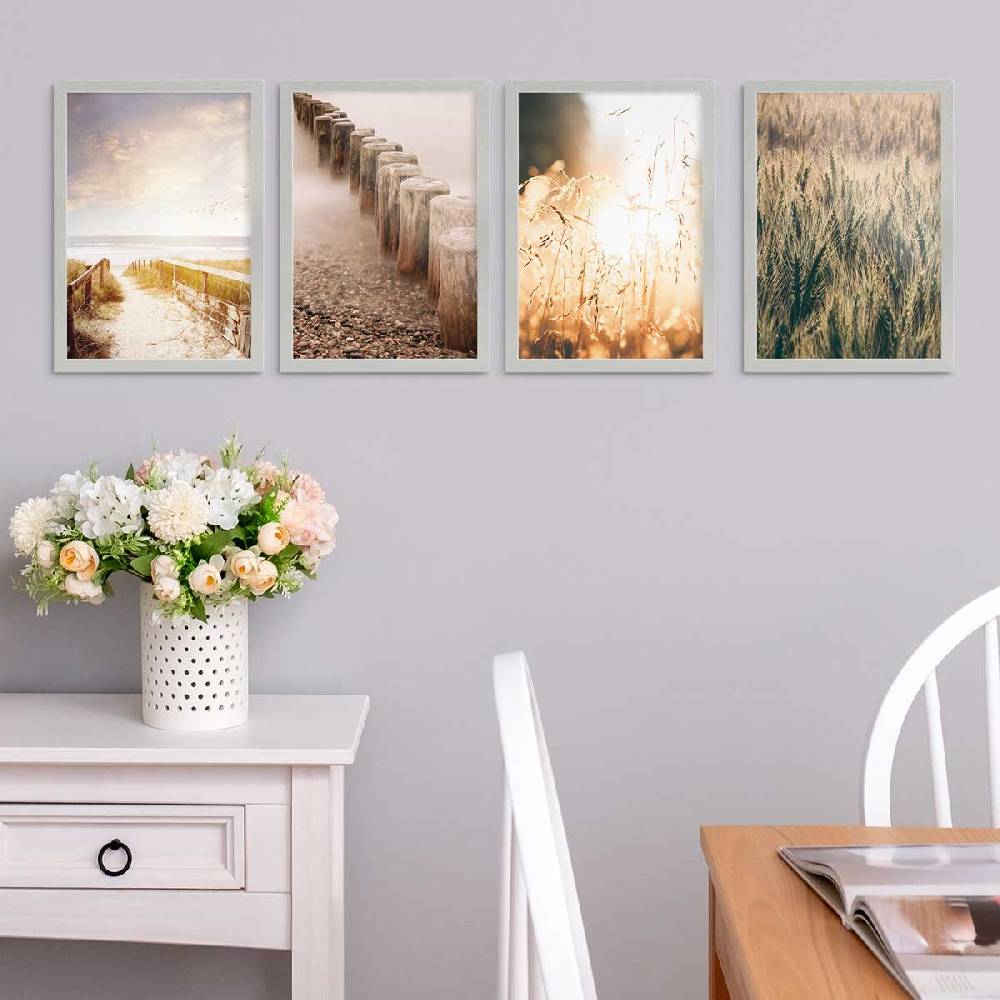 Photolini 4er Set Poster-Bilderrahmen Silber 21x30 cm / DIN A4 Modern aus MDF mit Acrylglas Discount Store für neue Produkte