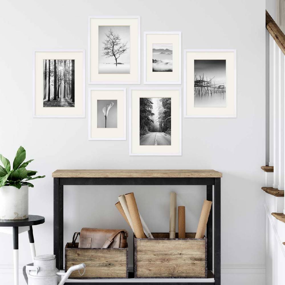 Photolini 6er Bilderrahmen-Set Modern Weiß aus MDF 21x30 cm / DIN A4 und 30x40 cm mit Passepartout Nur noch ein Tag übrig