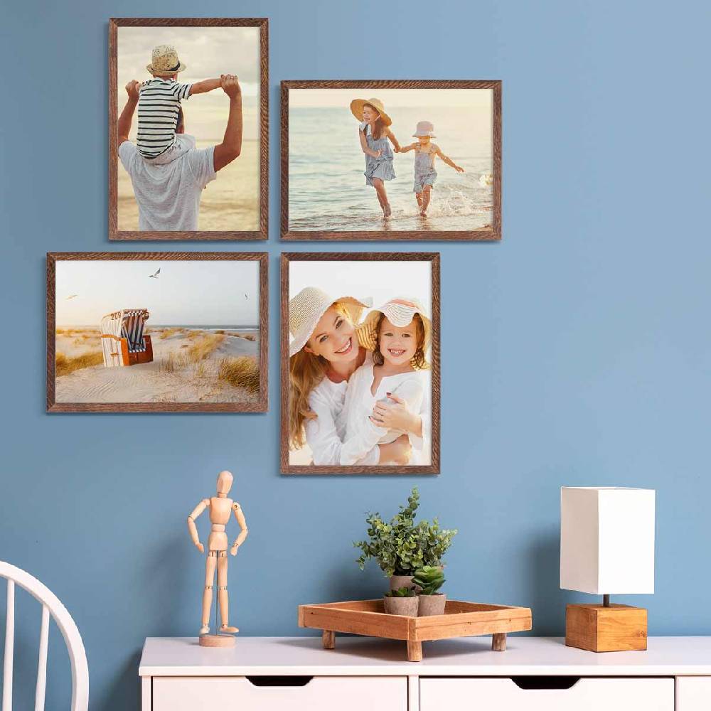 Photolini 4er Bilderrahmen-Set Eiche Dunkel Massivholz Schmal 21x30 cm / DIN A4 mit Acrylglasscheibe 50% Rabatt mit kostenlosem Versand