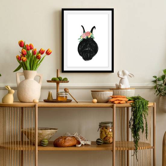 Queen Kerosin Rahmenbild - Schwarzer Hase mit Blumen Fabrikladen