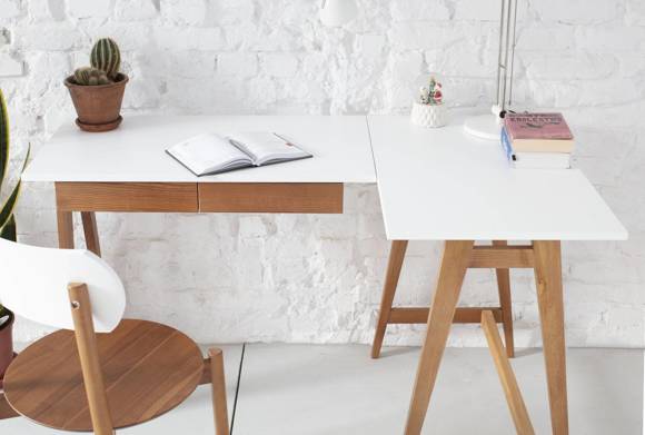 Ragaba LUKA Corner Desk W 135cm x D 85cm Gentle Blue Oak Right Side Versandkostenfrei