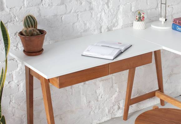 Ragaba LUKA Corner Desk W 135cm x D 85cm Gentle Blue Oak Right Side Versandkostenfrei