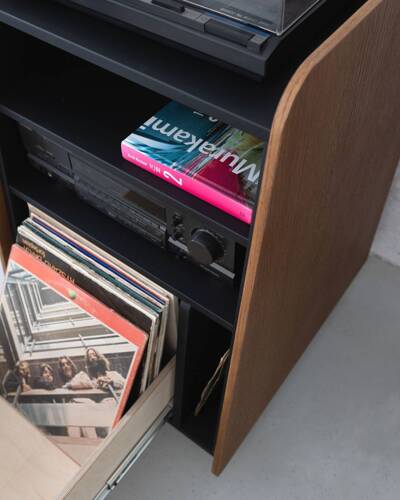 Ragaba RYMO Record Player Cabinet with Drawer W53 x D61cm Oak Black Black Friday Preise