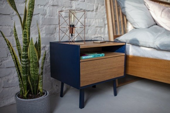 Ragaba DIAMOND 2 Drawer Bedside Table - 50x40x47cm - Oak / Navy Blue Kostenloser Versand