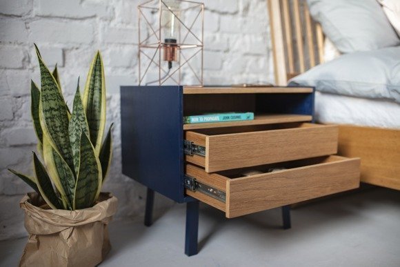 Ragaba DIAMOND 2 Drawer Bedside Table - 50x40x47cm - Oak / Navy Blue Kostenloser Versand