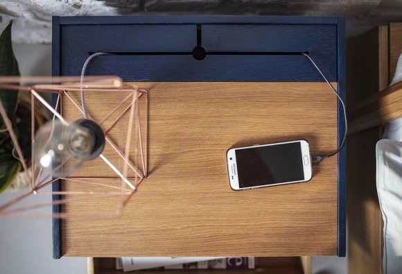Ragaba DIAMOND 2 Drawer Bedside Table - 50x40x47cm - Oak / Navy Blue Kostenloser Versand