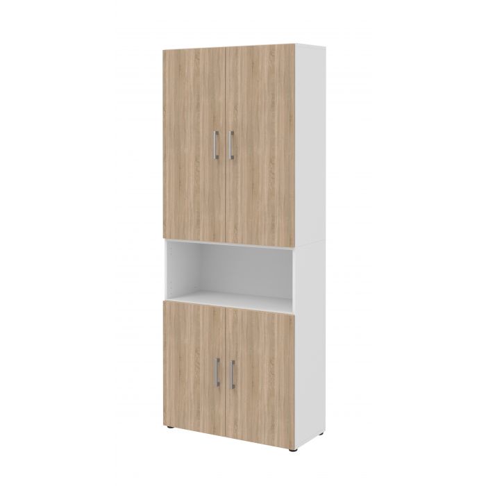 Röhr Bush Schrank in Weiß und Sonoma Eiche Nachbildung mit 4 Türen 2 Schubkästen und 6 Ordnerhöhen Super Sparpreis