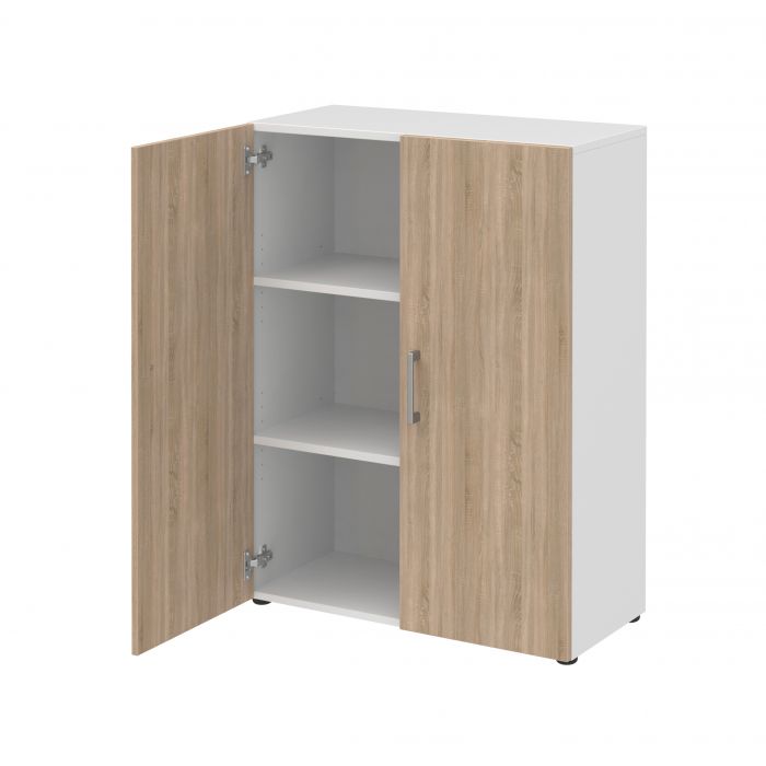 Röhr Bush Schrank in Weiß und Sonoma Eiche Nachbildung mit 2 Türen für 3 Ordnerhöhen Zeitbegrenzte Promotion
