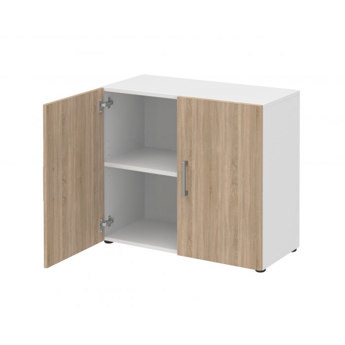 Röhr Bush Schrank in Weiß und Sanoma Eiche Nachbildung mit 2 Türen und 2 Ordnerhöhen Nur für heute
