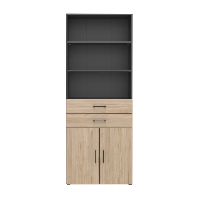 Röhr Bush Schrank in Anthrazit und Hickory Nachbildung mit 3 Regalablagen und 2 Schubkästen Discount Store für neue Produkte