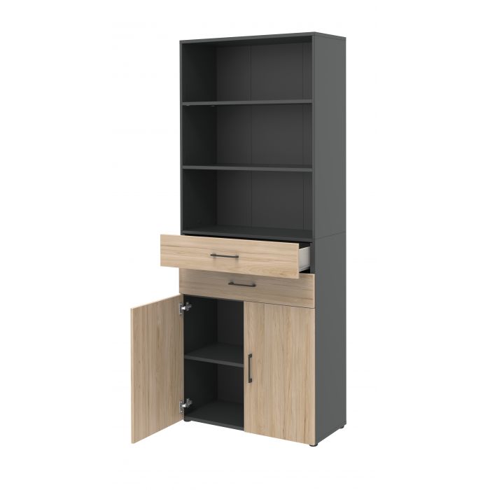 Röhr Bush Schrank in Anthrazit und Hickory Nachbildung mit 3 Regalablagen und 2 Schubkästen Discount Store für neue Produkte