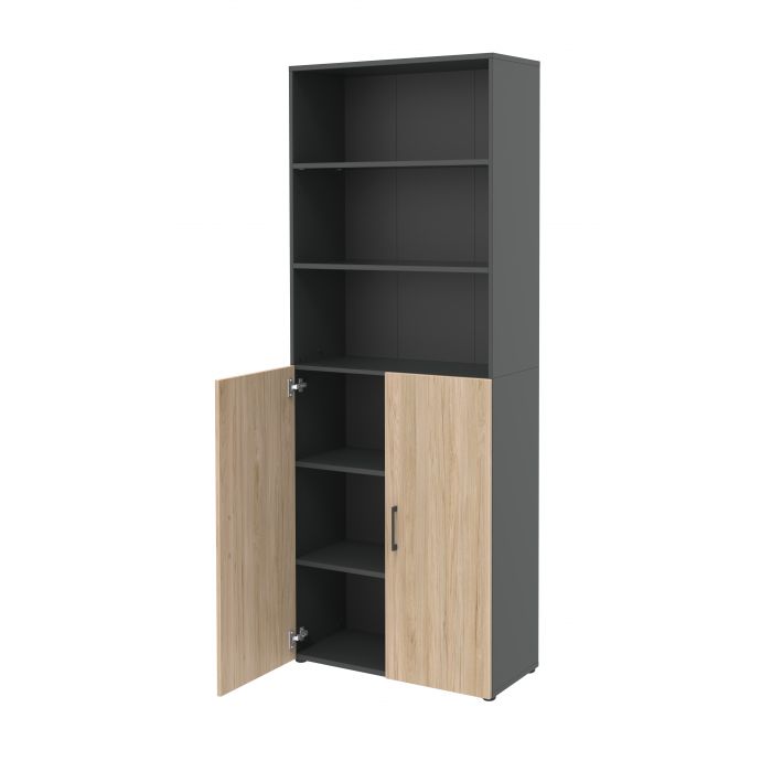 Röhr Bush Schrank in Anthrazit und Hickory Nachbildung mit 3 offenen Regalablagen Riesige Rabatte