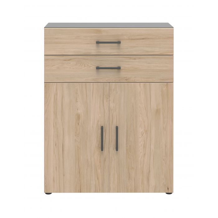 Röhr Bush Highboard in Anthrazit und Hickory Nachbildung mit 2 Türen und 2 Schubkästen für 3 Ordnerhöhen Black Friday Preise