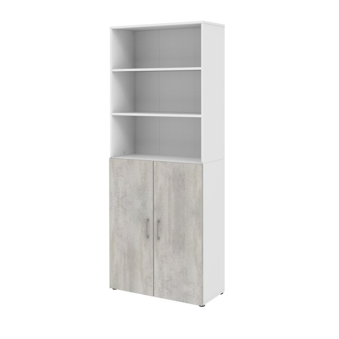 Röhr Bush Schrank in Weiß und Beton Nachbildung mit 3 offenen Regalablagen