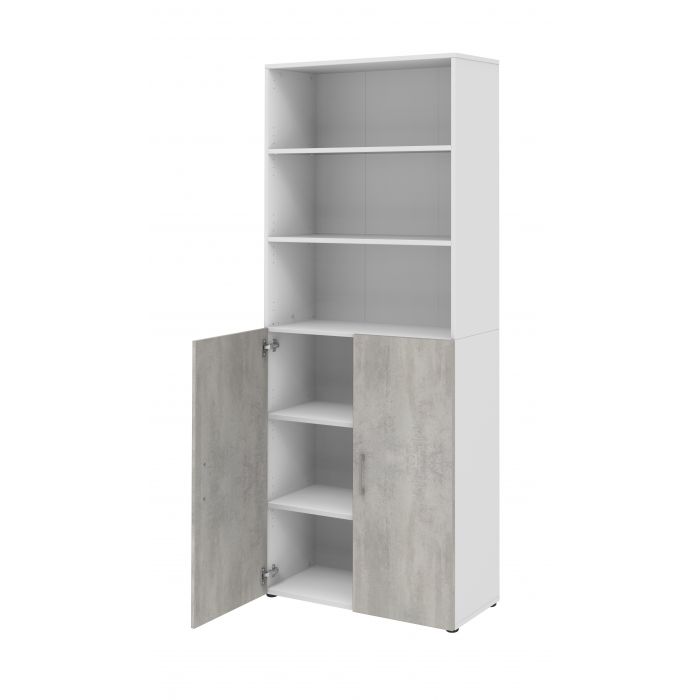 Röhr Bush Schrank in Weiß und Beton Nachbildung mit 3 offenen Regalablagen im Angebot