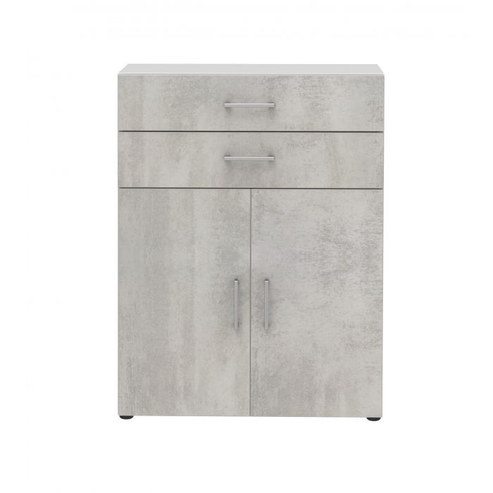 Röhr Bush Highboard in Weiß und Beton Nachbildung mit 2 Türen und 2 Schubkästen für 3 Ordnerhöhen Limitierter Zeitrabatt